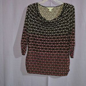 Christopher & Banks, Marron, Black, Cream, Top, Size: M